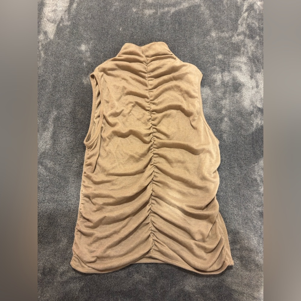 Cider Ruched Sleeveless Beige Top
